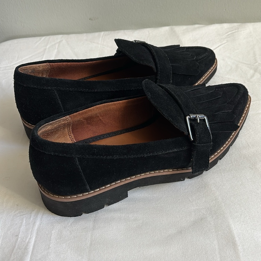 Franco Sarto Darius suede leather pointed toe fringe loafers - Picture 4 of 9